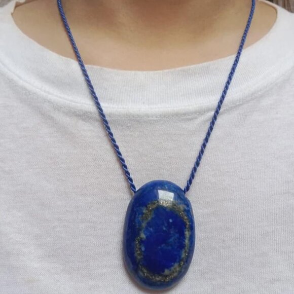 Lapis Lazuli Pendant Necklace, Gemstone Oval Shape Necklace Natural Good Quality - Picture 1 of 11